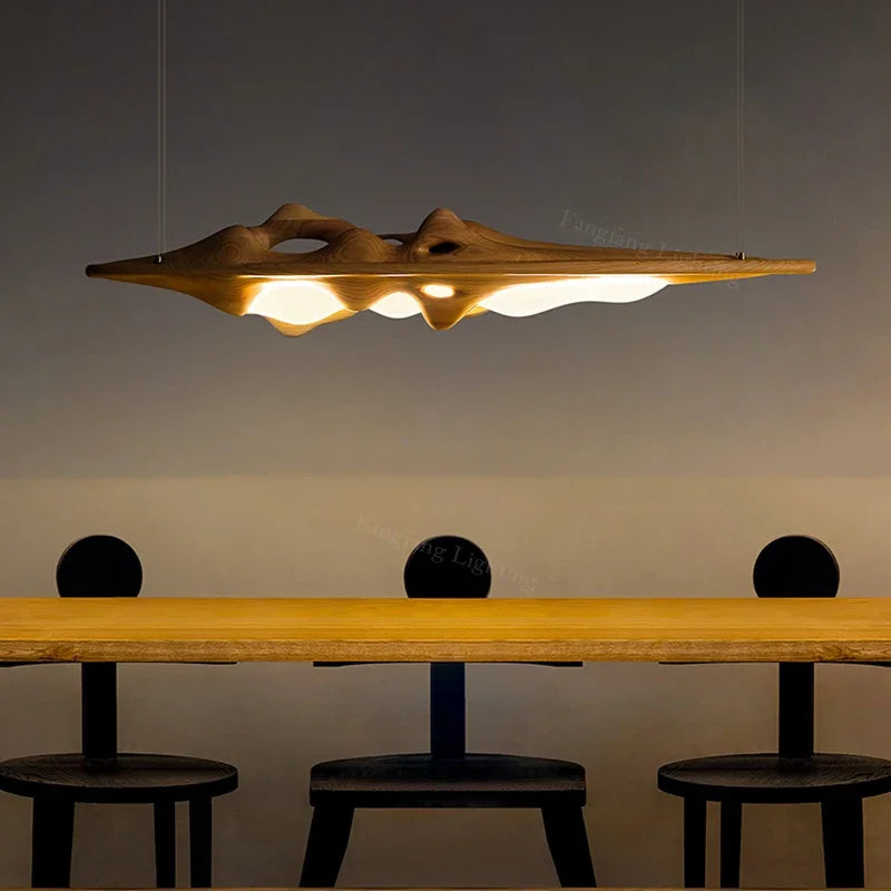 Solid Ash Wood LED Pendant Lights Dimmable Remote Control