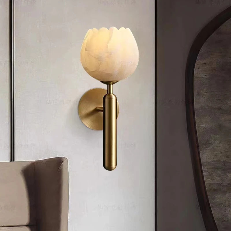 Art Natural Marble Wall Lamp Flower Shape Brass E14 Bulb