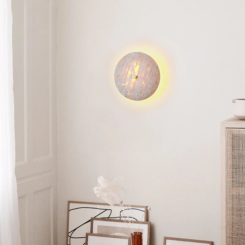 Art Round Natural Stone LED Wall Lamp