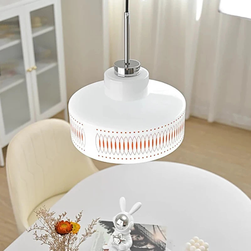 Nordic White Glass Pendant Light E27 Bulb Red Line