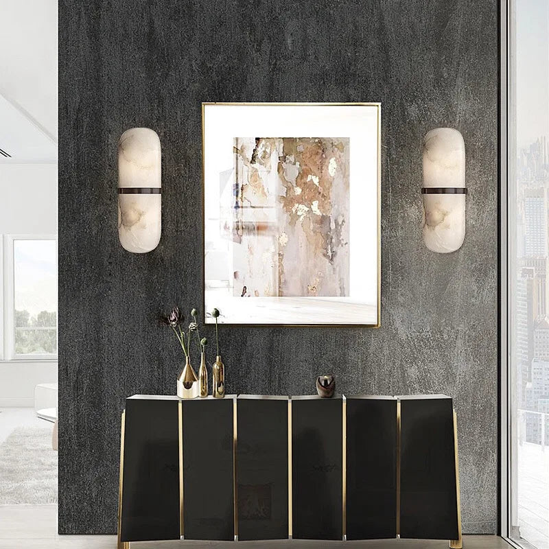 Real Marble LED Wall Lamp Brass Bedroom Parlor Sconce