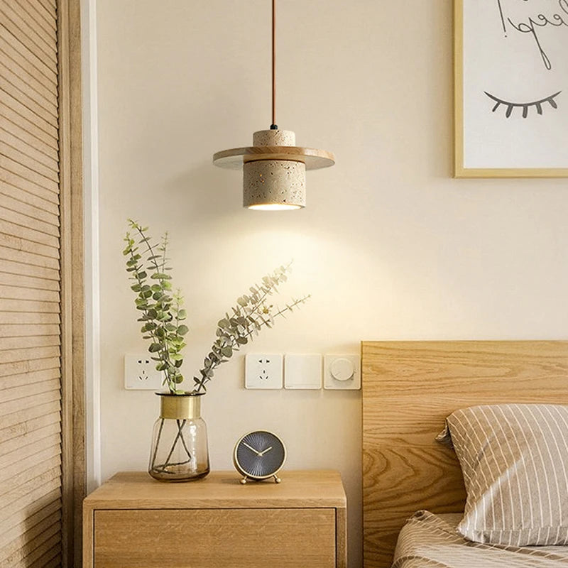 Stone Pendant Light Round Wood