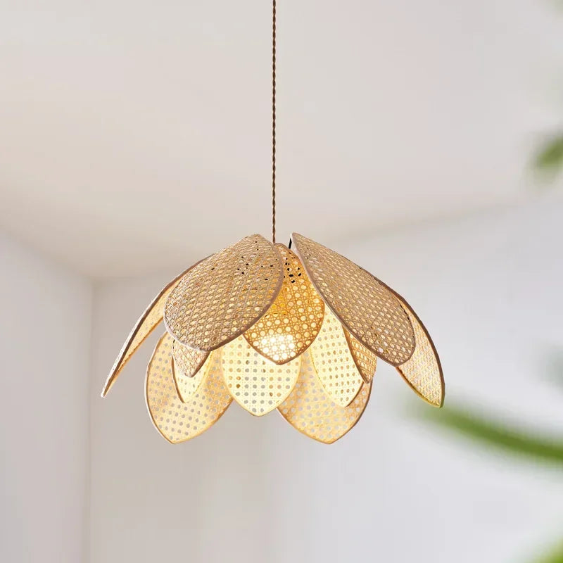 Natural Rattan Petal E27 Chandelier Nordic Wabi Sabi