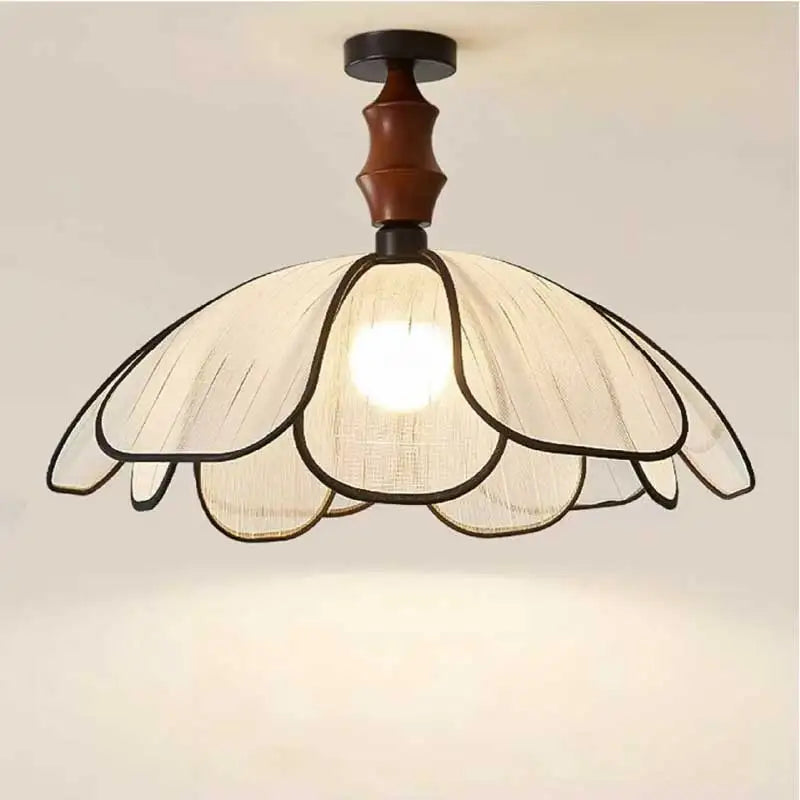 Bedroom French E27 Ceiling Light Abaca Oak Petal Mounted