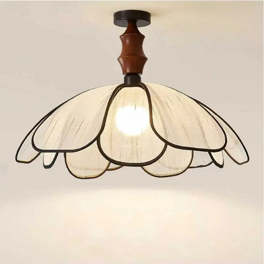 Bedroom French E27 Ceiling Light Abaca Oak Petal Mounted