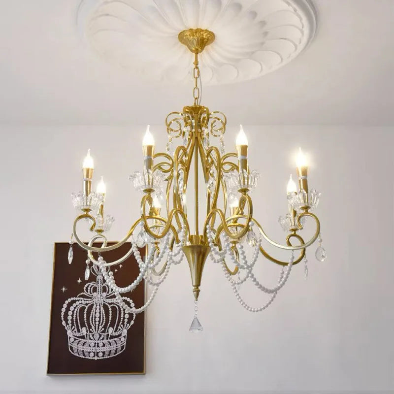 American Retro E14 LED Chandelier Pastoral White Metal