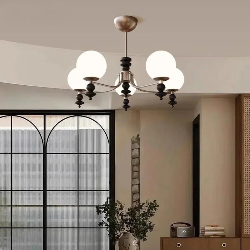 American Glass E27 LED Chandelier Foyer Nickel Pendant