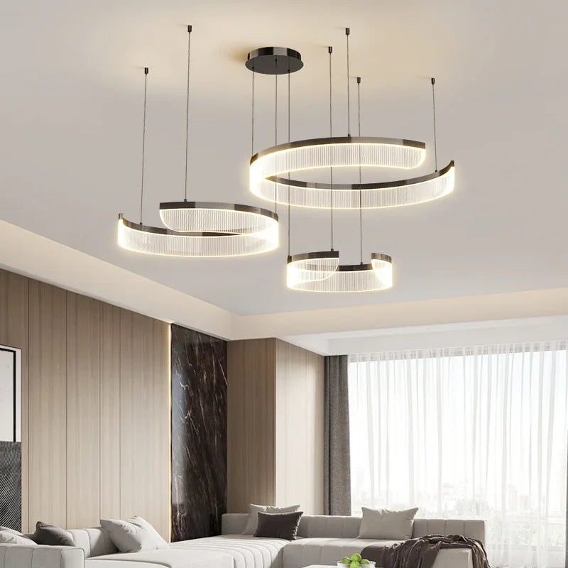 Acrylic LED Pendant Light Living Room Semicircle Chandelier