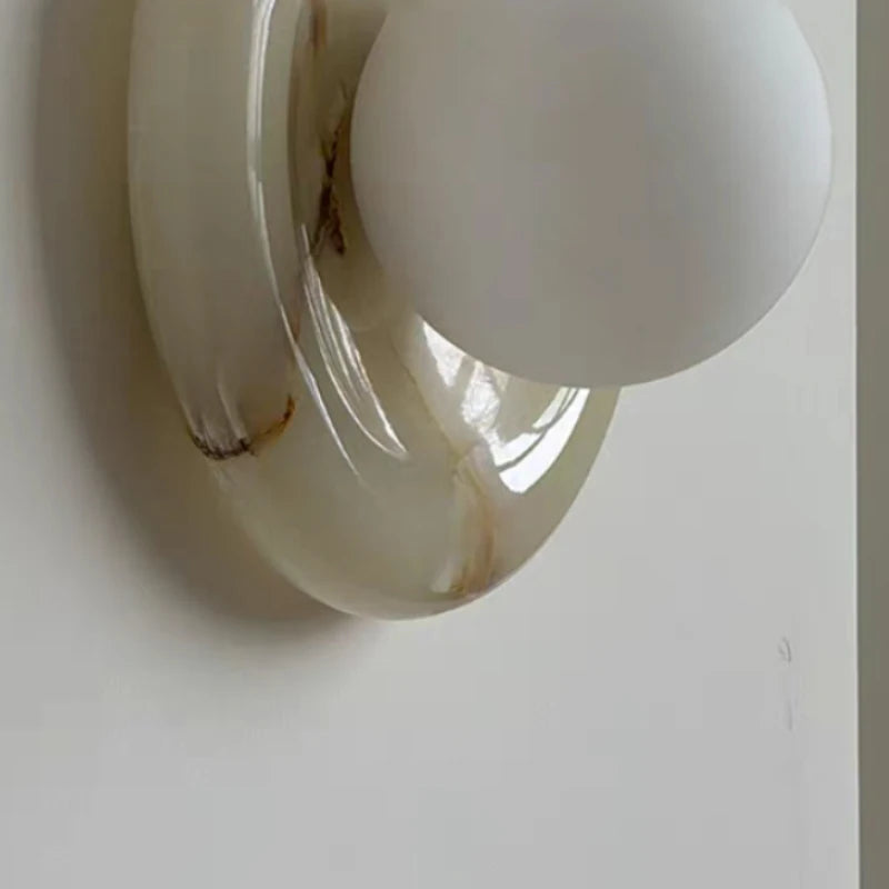 Round Real Stone Wall Light Home White Glass G9 Bulb Indoor