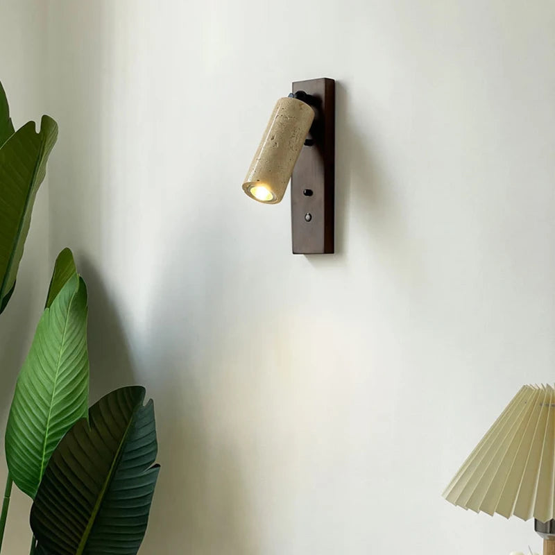Natural Stone Wood Wall Lamp With Switch Sconce