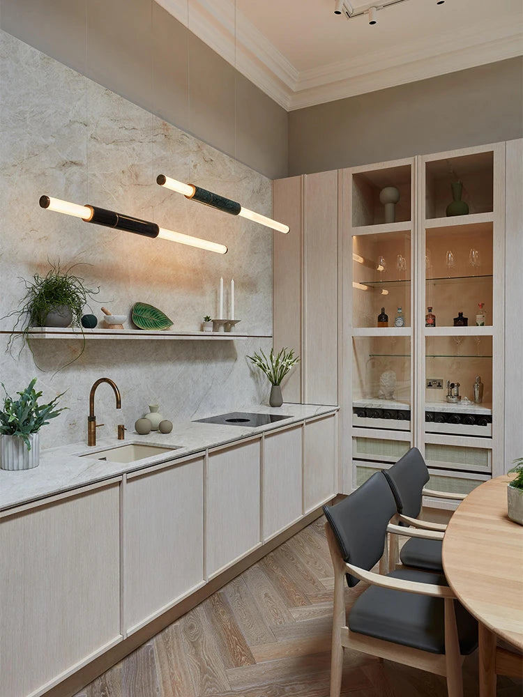 Dimmable LED Marble Linear Chandelier Alabaster