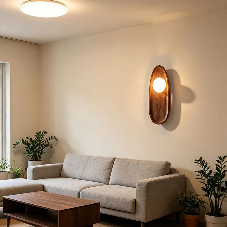 Natural Dark Wood Wall Light G4 Bulb White Glass Ball Indoor