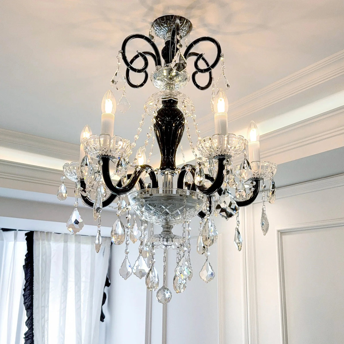 French Black Chandelier Living Room Glass Candle E14 Pendant