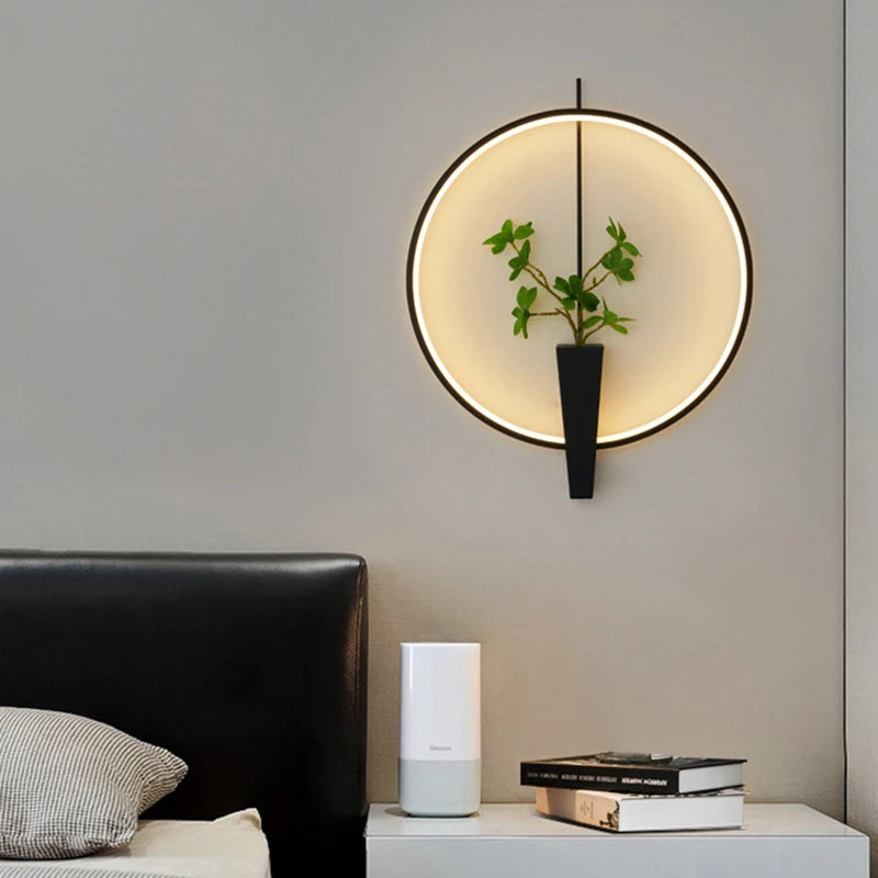 Aluminium Ring Wall Lamp 3000K White Black Without Plants