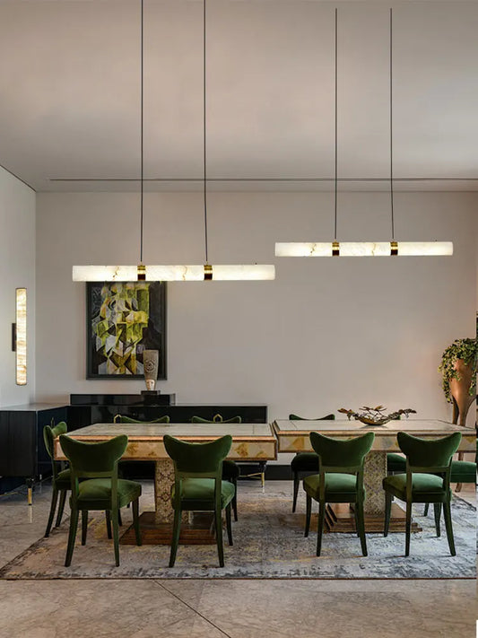 LED Linear Marble Series Dimmable Chandelier White Alabaster