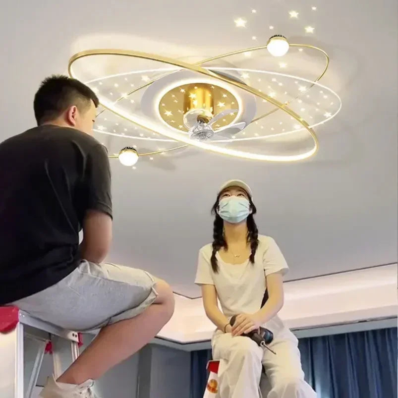 Living Room Ceiling Fan Light LED Shake Head Electric