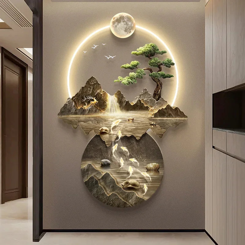 Background Landscape Painting Wall Lamp Chinese