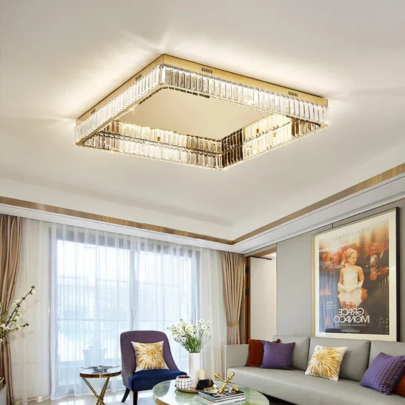 Crystal LED Dimmable Ceiling Lights Home Square Steel