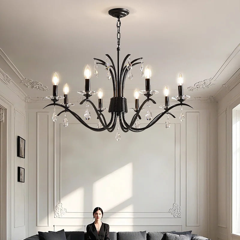 American Black E14 Candle LED Chandelier Retro