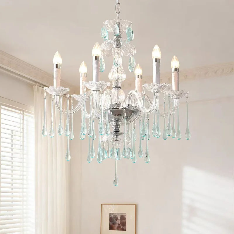 European Candle E14 Chandelier Living Room Crystal