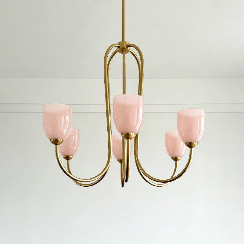 Nordic Romantic Glass E27 LED Chandelier Pink White Shades
