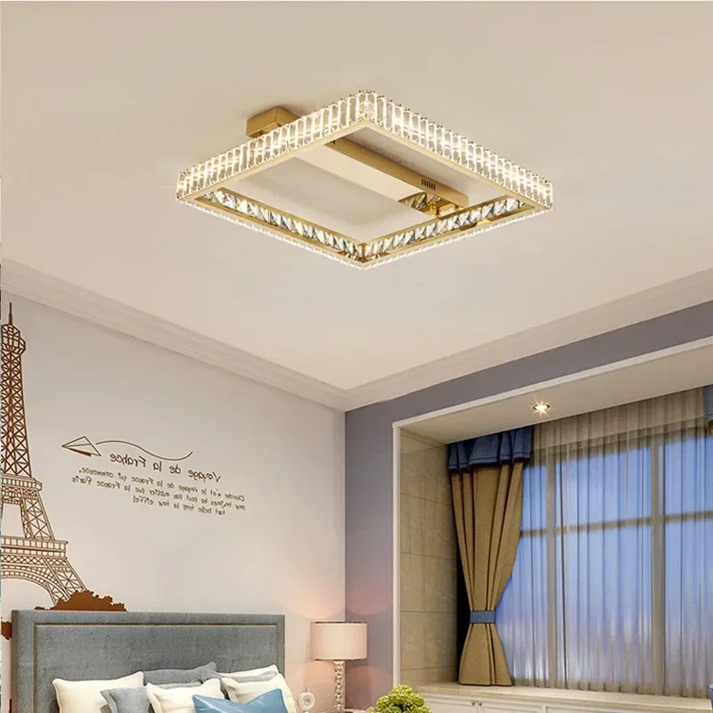 Living Room Crystal LED Ceiling Lamp Steel Smart Dimmable