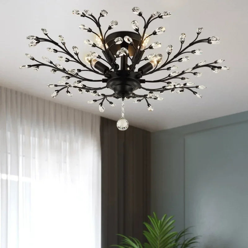 Retro American Tree Ceiling Chandelier Crystals