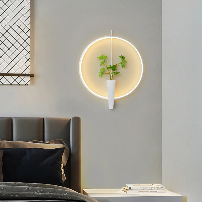 Aluminium Ring Wall Lamp 3000K White Black Without Plants