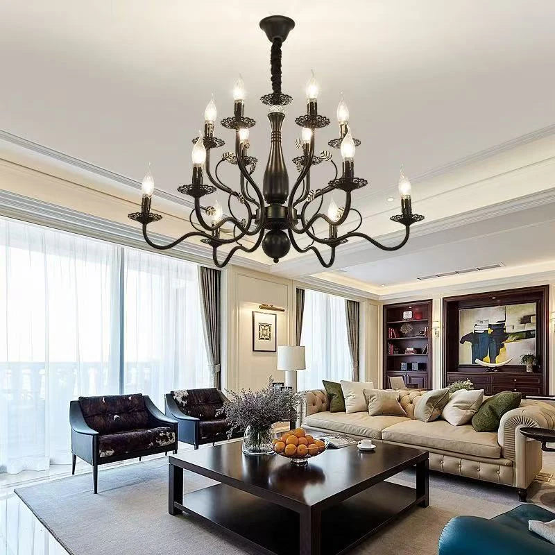 American Double Layer Candle E14 Chandelier Retro Painted