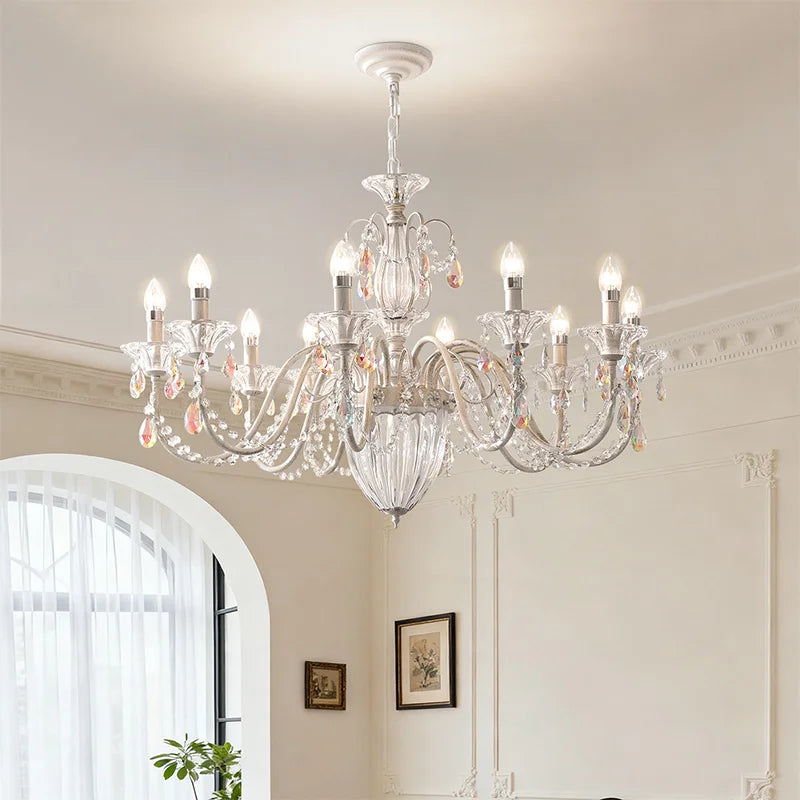 White Candle E14 LED Chandelier French Romantic Crystals