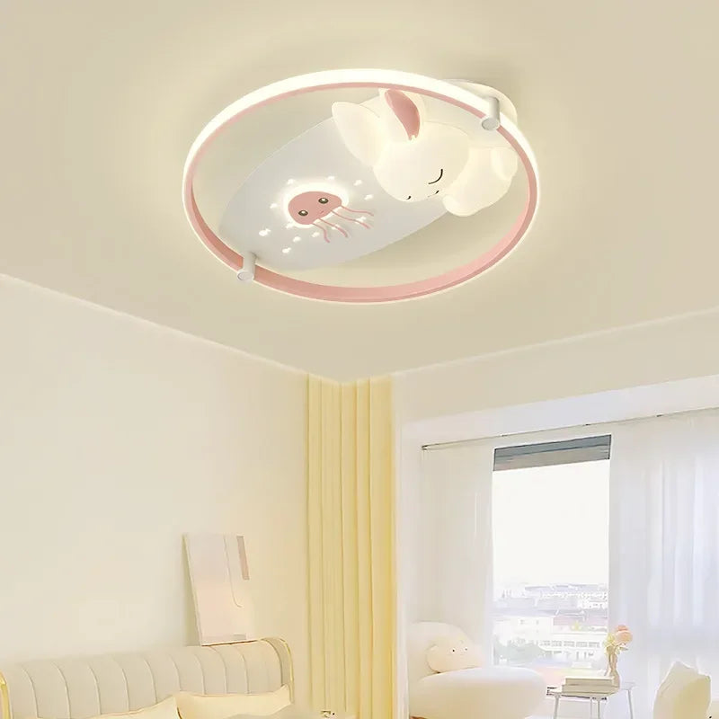 Cute Children's Room Ceiling Lights LED White Rabbit Light