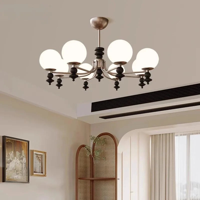 American Glass E27 LED Chandelier Foyer Nickel Pendant
