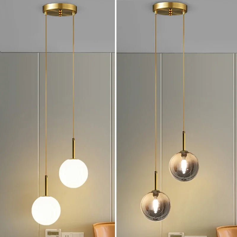 LED Bedside Pendant Light White Smoke Gray Glass Ball