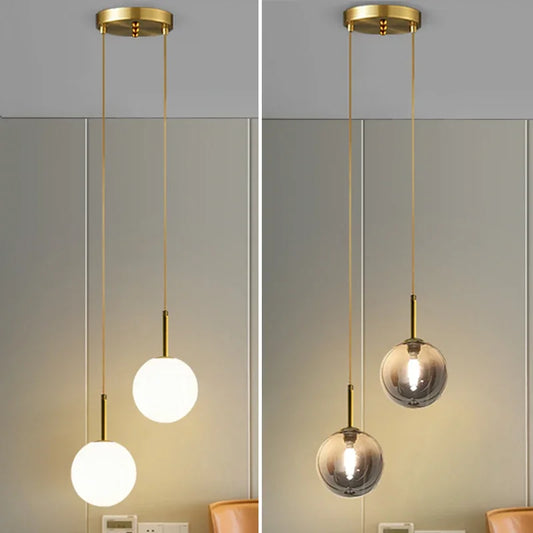 LED Bedside Pendant Light White Smoke Gray Glass Ball