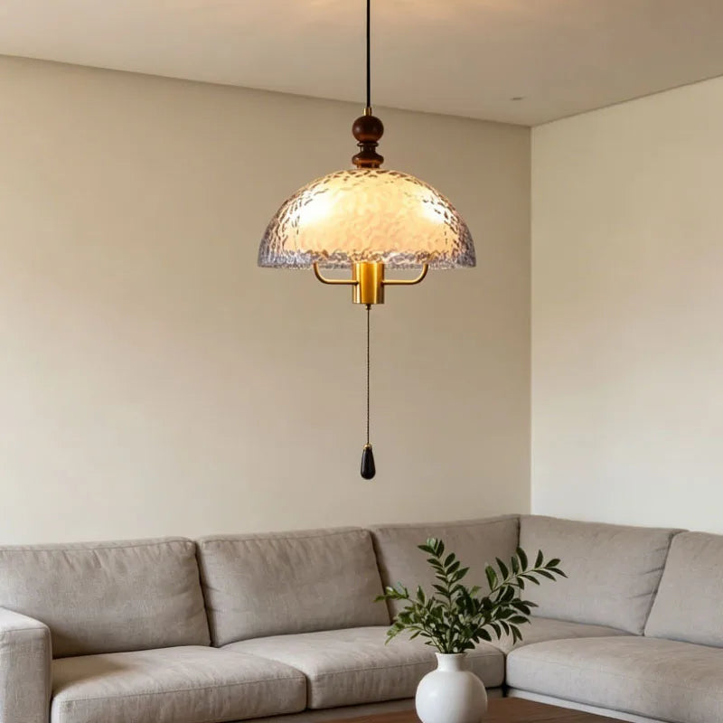 Acrylic Lampshade Pendant Lights Three E27 Bulb Brown Wood