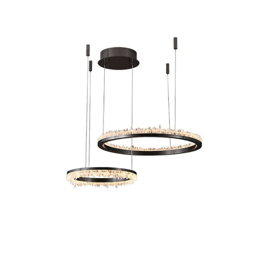Crystal Circle Life Dimmable Black Hanging Lamps Chandelier