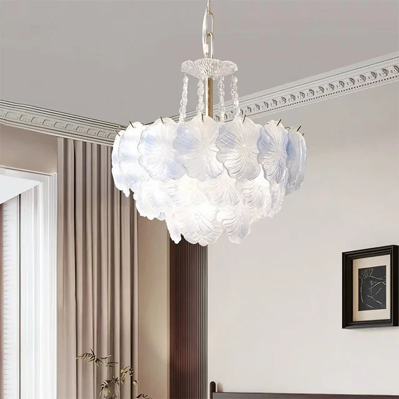 Romantic Gradient Blue Glass E14 Pendant Lights Bedroom K9
