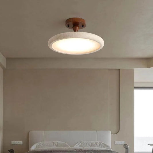 Dark Wood LED Ceiling Light Natural Stone Dimmable