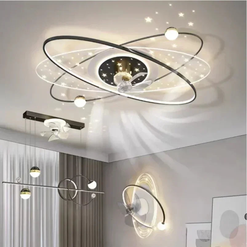 Living Room Ceiling Fan Light LED Shake Head Electric
