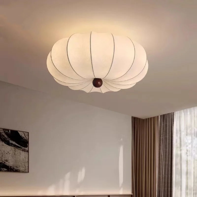 Silk LED Ceiling Lamp Bedroom Romantic White Chandelier