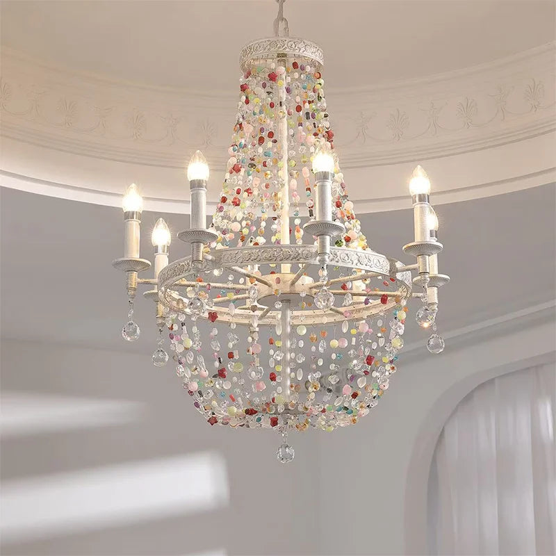 French Colorful Crystal LED E14 Pendant Light American Retro