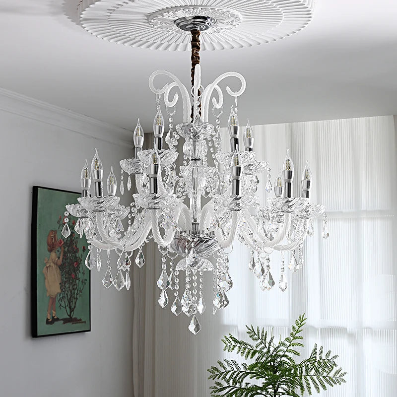 Painted Black Candle E14 Chandelier K9 Crystal Pendant