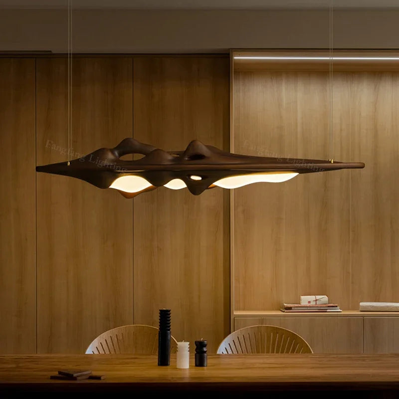 Solid Ash Wood LED Pendant Lights Dimmable Remote Control