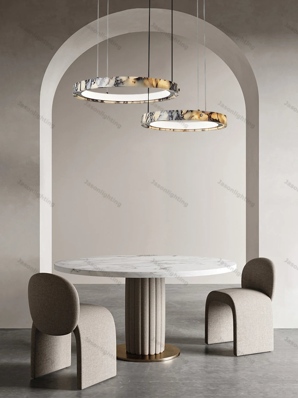 5-Ring Natural Marble Gold Chrome Dimmable LED Chandelier