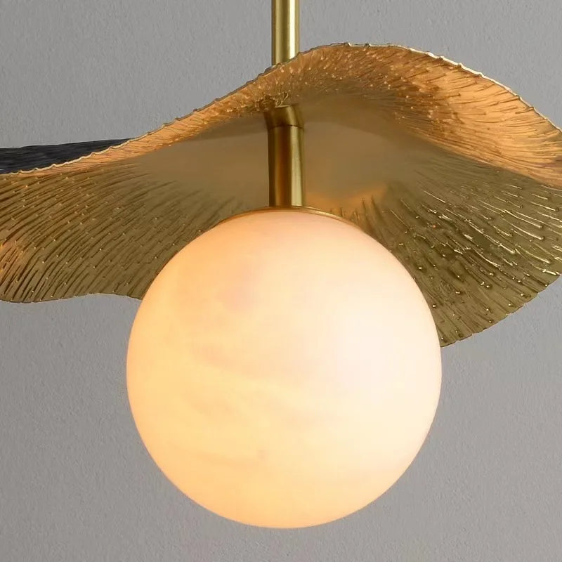Novelty Copper Bedside Chandelier Natural Marble Ball