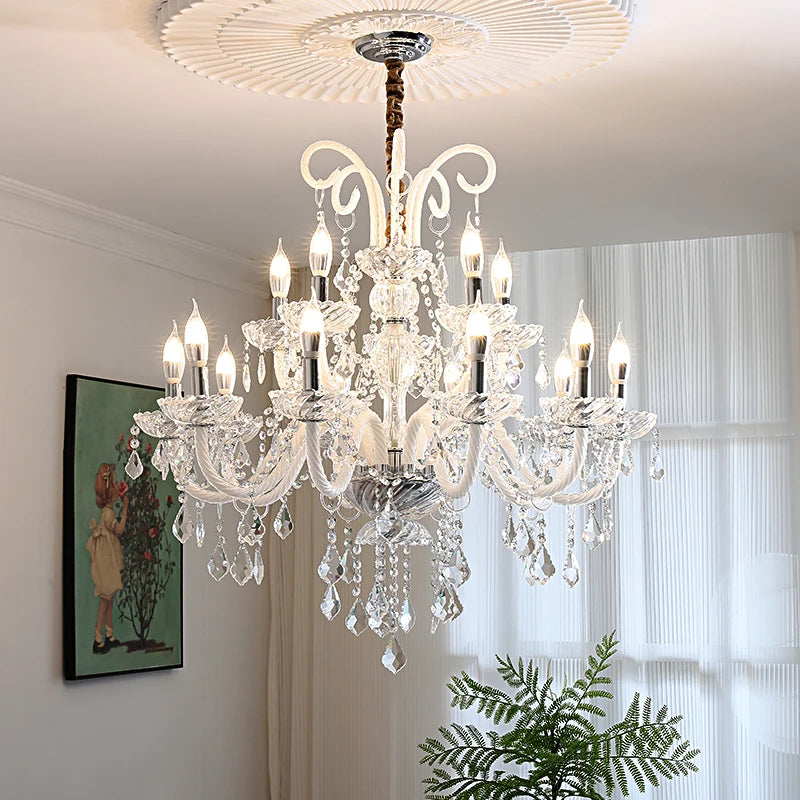 Painted Black Candle E14 Chandelier K9 Crystal Pendant