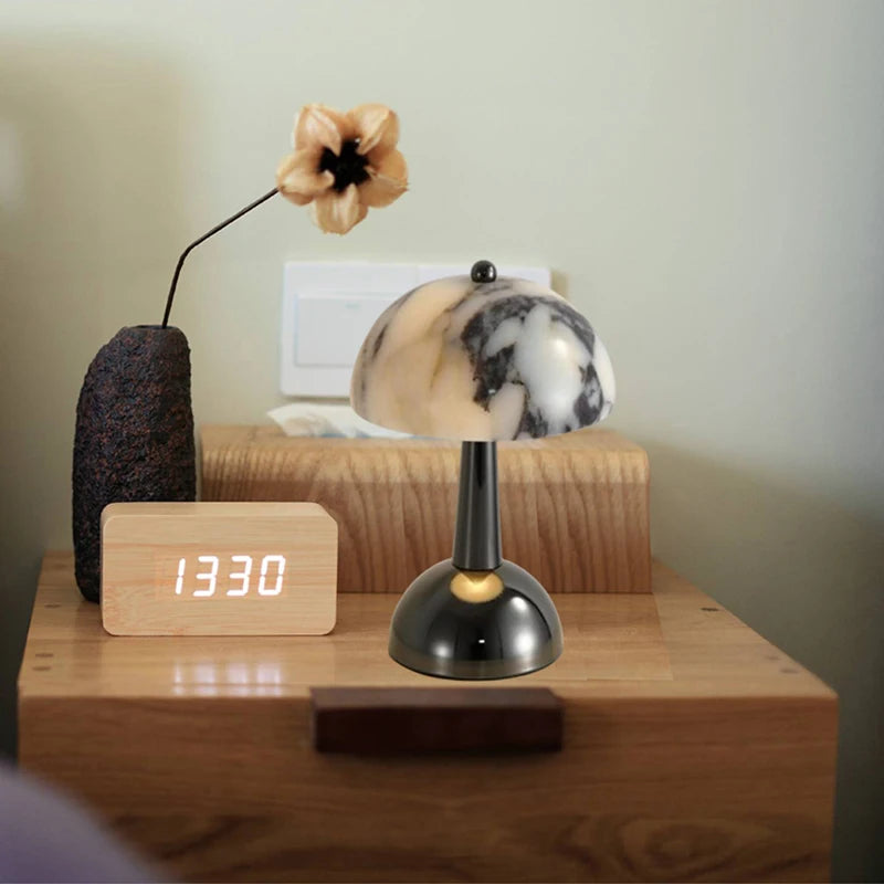 Rechargeable Battery LED Night Light Natural Marble Black