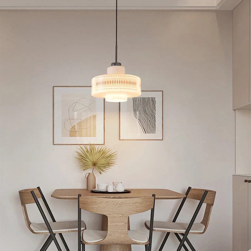 Nordic White Glass Pendant Light E27 Bulb Red Line