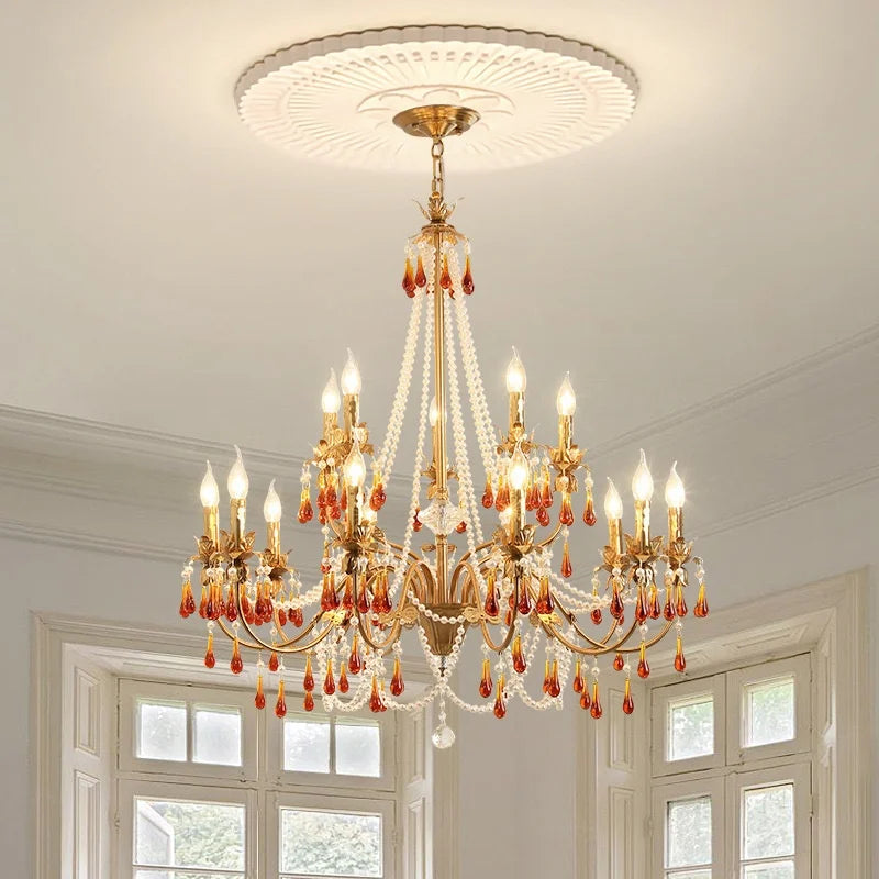 Living Room French Candle Chandelier Copper E14 LED Pendant