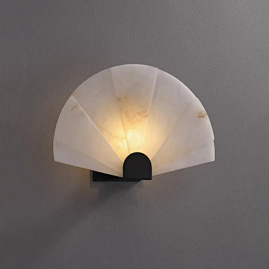 Fan Shaped Real Marble Wall Light Black Copper